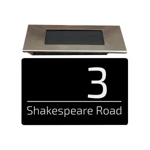 Personalised Aluminium House Plaque with Solar Light Customised with Your House Number and Street Name 200 x 130mm Black