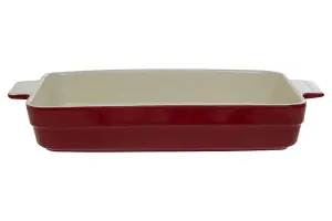 Interiors by Premier 3.2 Litre Red Stoneware Oven Dish with Pie Recipe, Baking Dish with Handles