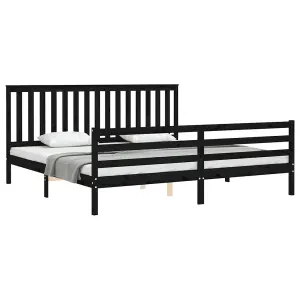 Berkfield Bed Frame with Headboard Black 200x200 cm Solid Wood