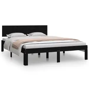 Berkfield Bed Frame Black Solid Wood 150x200 cm King Size