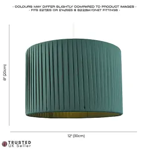 Contemporary Designer Double Pleated Green Cotton Fabric 12 Drum Lamp Shade