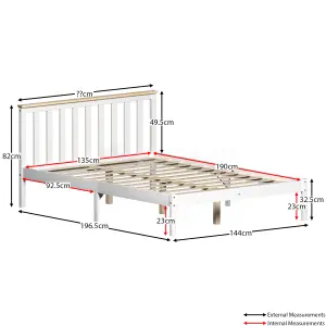 Vida Designs Milan White & Pine 4ft6 Double Wooden Bed Frame - Low Foot End