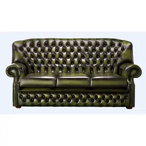 Chesterfield 3 Seater Antique Olive Green Leather Sofa Bespoke In Monks Style