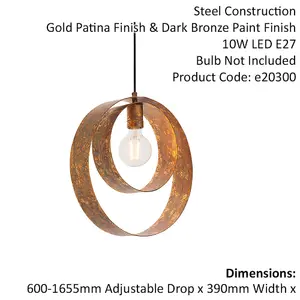 Hand Finished Gold Patina Ceiling Pendant Light - Dark Bronze Metalwork Fitting