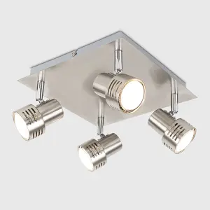 ValueLights Silver Ceiling Bar Spotlight Includes 4 x GU10 LED Warm White 3000K Bulbss