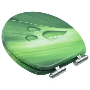 WC Toilet Seat with Soft Close Lid MDF Green Water Drop Design