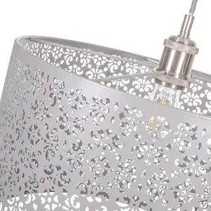 Marrakech Designed Large Grey Metal Pendant Light Shade with Floral Decoration