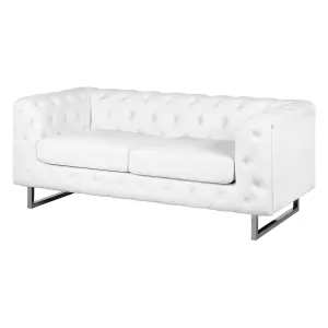 2 Seater Faux Leather Sofa White VISSLAND