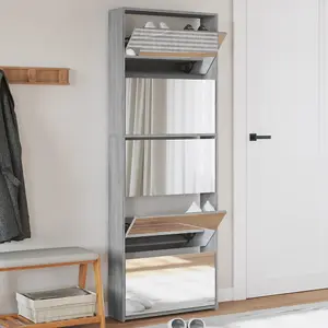 Berkfield Shoe Cabinet with Mirror 5-Layer Grey Sonoma 63x17x169.5 cm