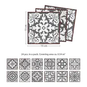 24 Pieces 15x15cm Vintage Cracked Design Medieval Tile Stickers