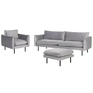 Velvet Living Room Set with Ottoman Grey VINTERBRO