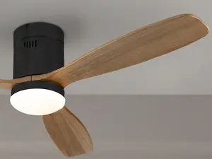 6 Speed Ultra Quiet Ceiling Fan Matt Black, Walnut Wood Blades with LED Light, Remote Control, Timer & Reversible Functions