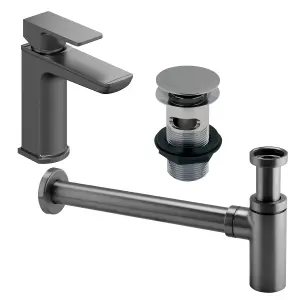 Zoia Gun Grey Basin Mono Tap Package Inc Waste & Bottle Trap