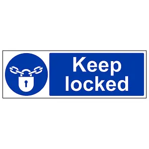 Keep Locked Mandatory General Safety Sign - Rigid Plastic - 450x150mm (x3)