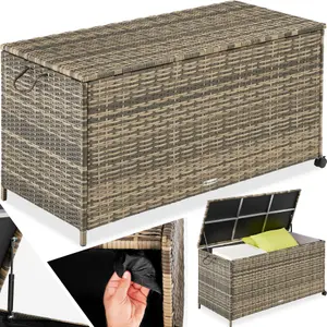 Storage Box - aluminium frame, rattan weave, 117 x 54 x 64 cm - nature