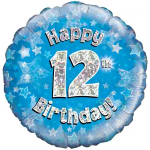 Oaktree 18 Inch Happy 12th Birthday Blue Holographic Balloon Blue/Silver (One Size)