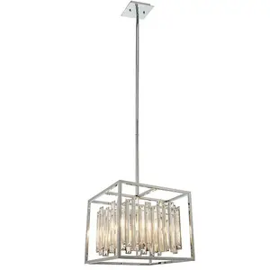 Hanging Ceiling Pendant Light Chrome & Crystal Gorgeous Modern Square Box Shade