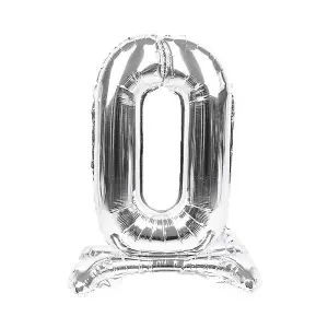 Realmax Standing Number 0 Foil Balloon Silver (One Size)