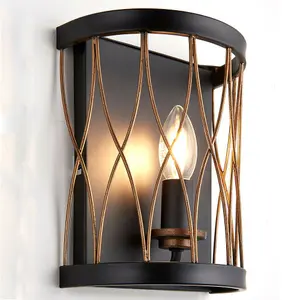 Dimmable LED Wall Light Industrial Matt Black & Bronze Cage Hanging Lamp Fitting