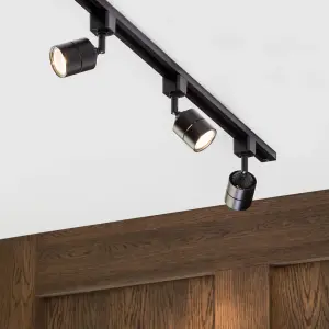 Litecraft Soho Black 3 Head 1m Straight Kitchen Ceiling Light with LED Bulbs