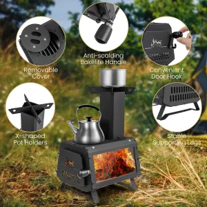 Costway Portable Wood Burning Stove Wood Camping Stove Heater with 2 Cooking Positions