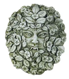 Green Man & Woman Stone Cast Leaf Wall Plaques