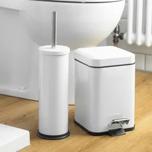 Harbour Housewares - Mismatched Toilet Brush & Bin Set - White