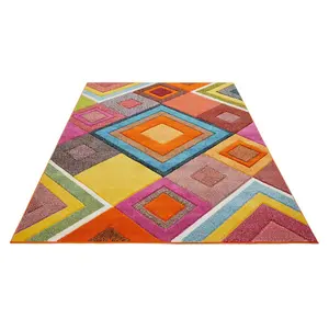 Multi Geometric Easy to Clean Modern Rug For Dining Room-80cm X 150cm