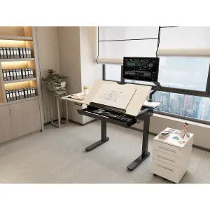 Dellonda Electric Standing Drafting Desk Ergonomic Drawing Sit/Stand Table 0-40 Degree Tilt