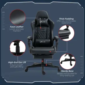 Vinsetto Racing Gaming Chair Faux Leather Gamer Recliner Home Office, Black