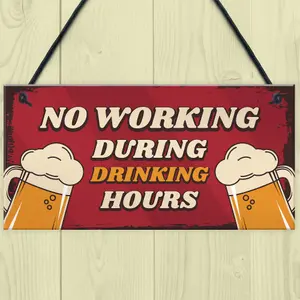 Red Ocean Funny Bar Signs DRINKING HOURS Man Cave Bar Pub Sign Gift For Him Home Bar Sign