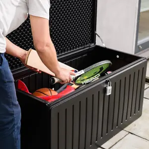 Olsen & Smith 270L Capacity Outdoor Garden Storage Box With Padlock Plastic Shed - Weatherproof & Sit On with Wood Effect