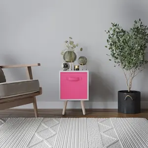 URBNLIVING 50cm Height Dark Pink 1-Drawer White Cube Shelving Unit with Scandinavian Pine Legs