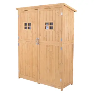 Outsunny Wooden Garden Shed Tool Storage Cabinet Double Door Shelf Natural Wood