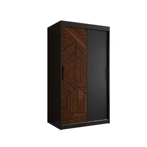 Modern Marsylia Sliding Door Wardrobe W1000mm H2000mm D620mm - Black & Dark Walnut, Sleek Design, Ample Storage