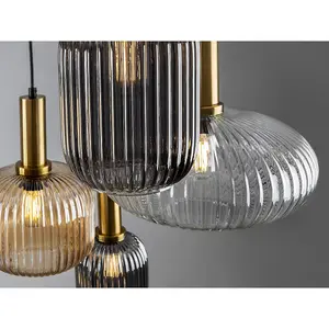 Luminosa Norma 4 Light Cluster Pendant Ceiling Light Black, Brass, 3 Crystal Tones, E27