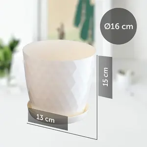 Plant Pot Flowerpot Round Plastic Crystal Modern Decorative Small Medium Large Cream 16cm