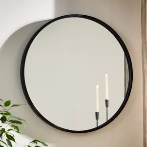 Classic Black Circular Decorative Framed Mirror Bathroom, Bedroom, Hallway Wall Mirror 60cm