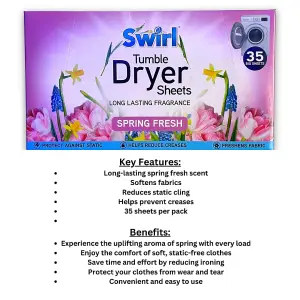 Swirl Tumble Dryer Sheet Spring Fresh Scent 35 Sheets x 3