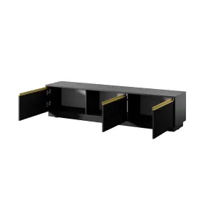  Sleek Black Royal TV Cabinet H42cm W182cm D39cm - Modern Storage Solution