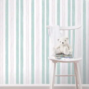 GoodHome Eulophia Green & pink Striped Textured Wallpaper Sample