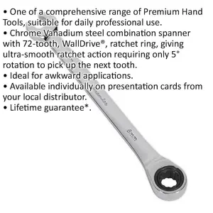 8mm Chrome Vanadium Ratchet Spanner - 72 Tooth Ultra-Smooth Action Tool