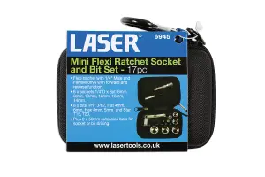 Laser 6945 17pc Mini Flexi Ratchet Socket & Bit Set 1/4" Drive