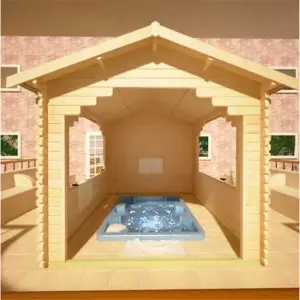 12ft x 10ft (3.55m x 2.95m) Wooden Garden Shelter (44mm Log Thickness) (12 x 10) (12x10)