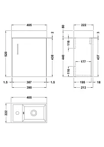 Cloakroom Wall Hung 1 Door Vanity Unit with Basin, 400mm - Gloss White