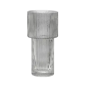 Interiors by Premier Small Ribbed Grey Glass Vase for Modern Home Decor, Small and Minimalistic Flower Vase for Living Room