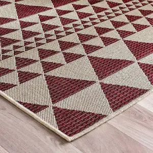 Modern Easy to Clean Flatweave Anti-Slip Geometric Red Rug for Dining Rug-160cm X 225cm