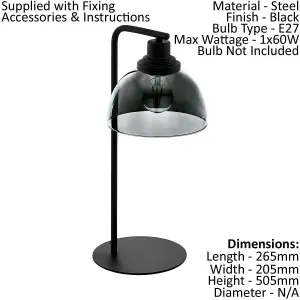 Table Lamp Colour Black Shade Black Transparent Glass Vaporized Bulb E27 1x60W