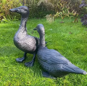 Pair of Ducks Garden Sculpture Cast Aluminium Ornament