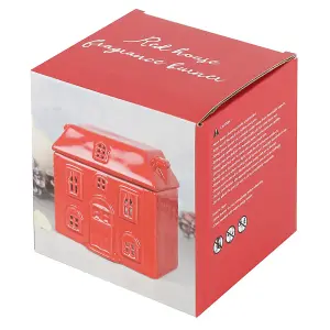 Red Ceramic House Oil Burner and Wax Melt. H12 x W12 cm